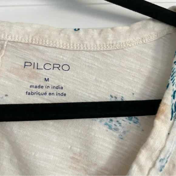 Anthropologie Pilcro Cream and Blue Patterned Cotton Short Sleeve Top - Picture 6 of 9